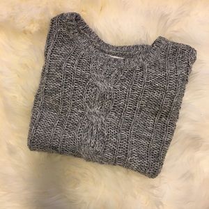 Grey Cropped Cable Knit Sweater